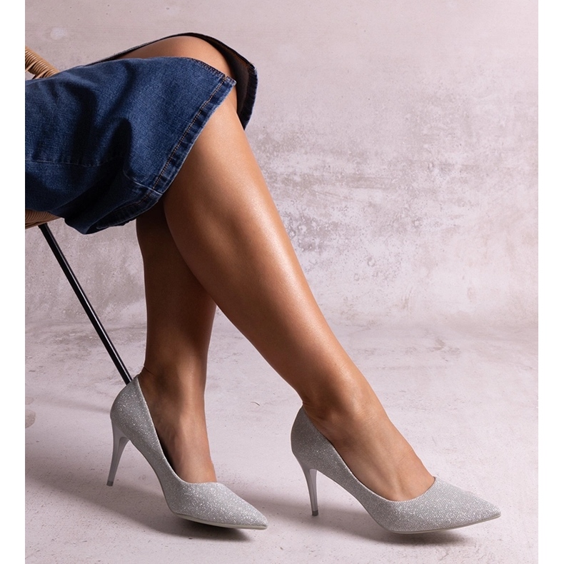 Escarpins à paillettes argentées avec empiècement en cuir Makaya 1