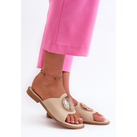 Tongs Femme Talon Plat Avec Décoration Beige Rivashea 1
