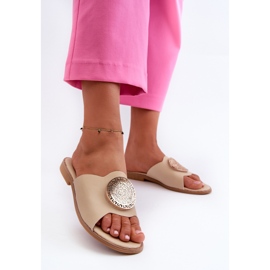Tongs Femme Talon Plat Avec Décoration Beige Rivashea 2