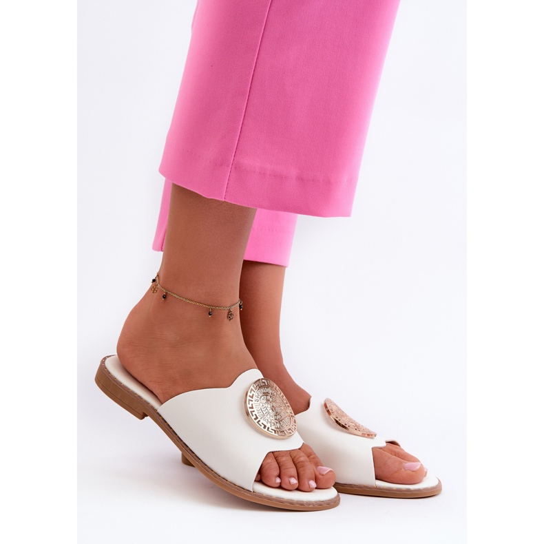 Tongs Femme Talon Plat Avec Décoration, Blanc Rivashea blanche 1