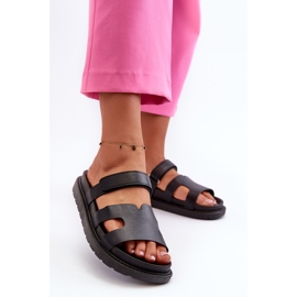Tongs en cuir écologique avec velcro pour femmes, noir Silaka 2