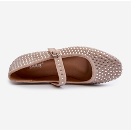 Ballerines en suède écologique décorées de strass beiges Tinara 1
