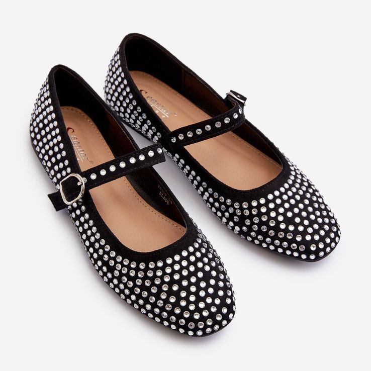 Ballerines en suède écologique décorées de strass Tinara noirs 1