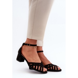 Sandales pour femmes en suède écologique à talon bas, noir Monsha 1