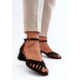 Sandales pour femmes en suède écologique à talon bas, noir Monsha 2