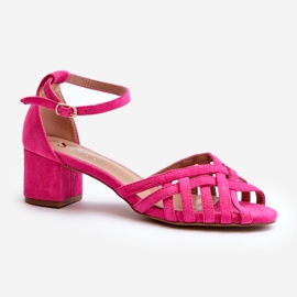 Sandales en daim écologique pour femmes à talons bas Fuchsia Monsha rose 3