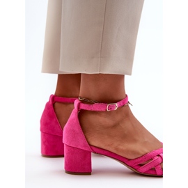 Sandales en daim écologique pour femmes à talons bas Fuchsia Monsha rose 5