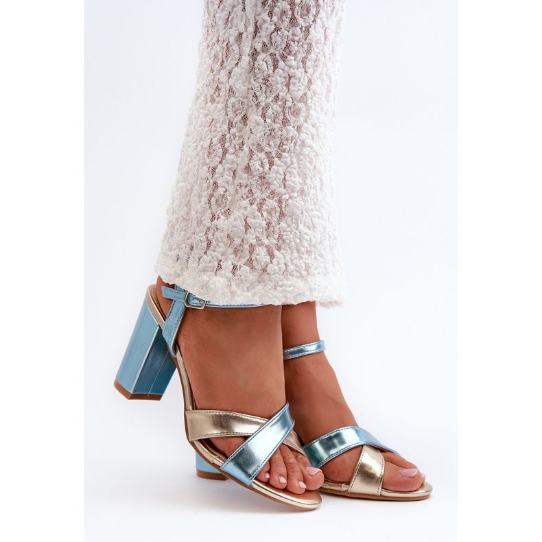 Sandales à Talons Hauts en Cuir Eco Bleu et Or Abilica 1