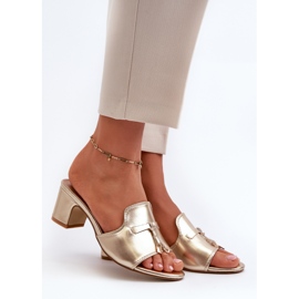 Tongs pour femmes en cuir écologique avec talons hauts, doré Jemenna d'or 1