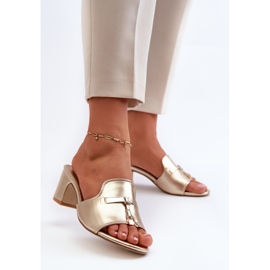 Tongs pour femmes en cuir écologique avec talons hauts, doré Jemenna d'or 2