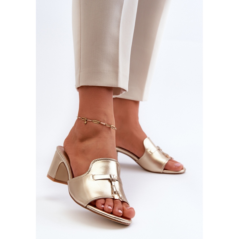 Tongs pour femmes en cuir écologique avec talons hauts, doré Jemenna d'or 2