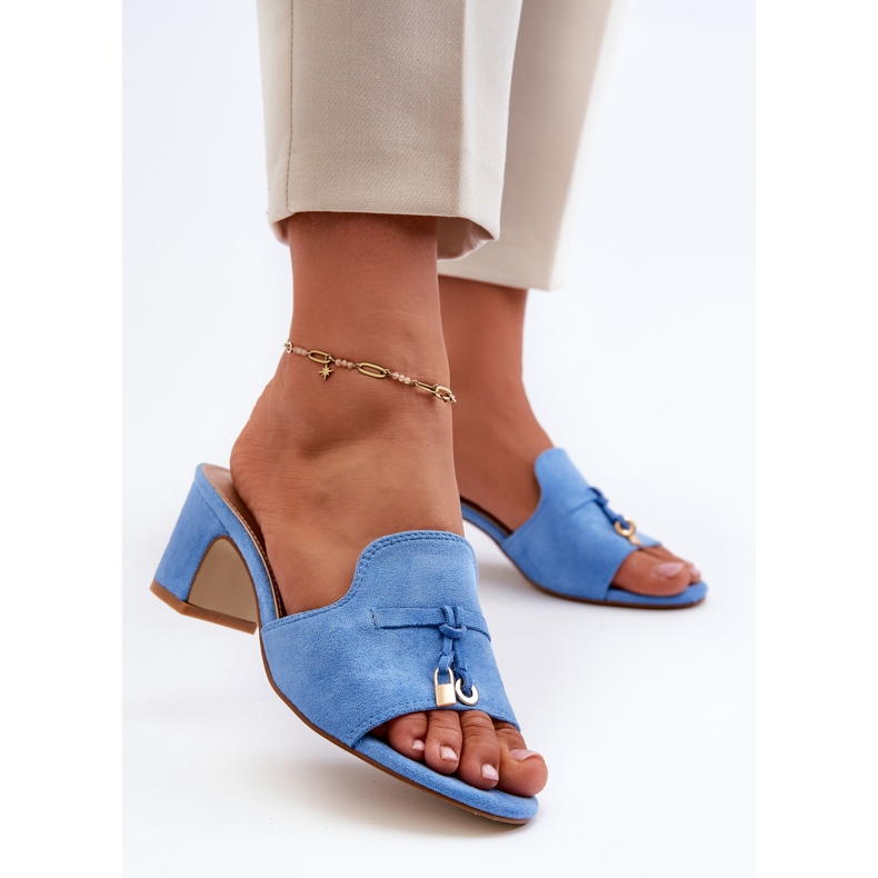 Tongs pour femmes en suède écologique avec talons hauts, bleu Yemenna 2