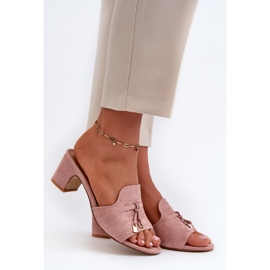 Tongs pour femmes avec talons hauts en suède écologique, rose Jemenna 1