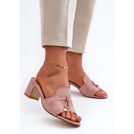 Tongs pour femmes avec talons hauts en suède écologique, rose Jemenna 2