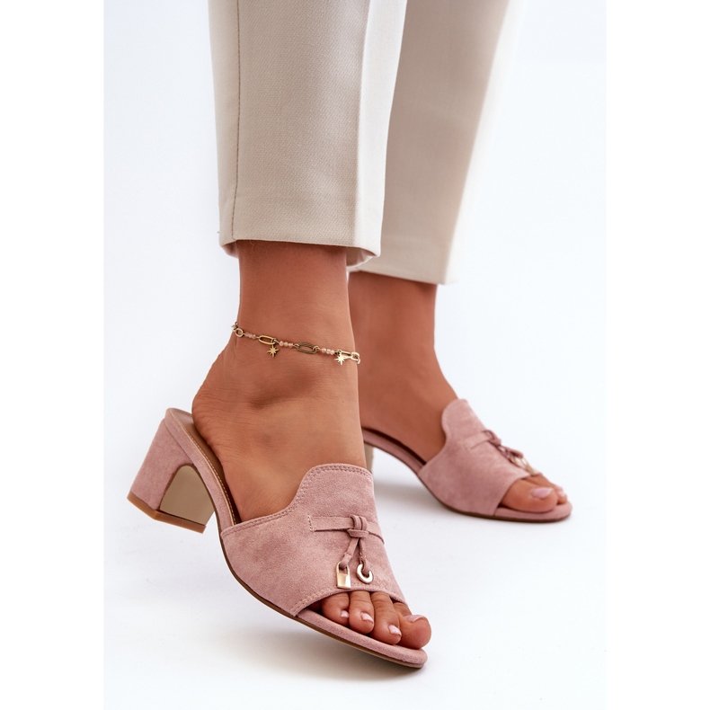 Tongs pour femmes avec talons hauts en suède écologique, rose Jemenna 2