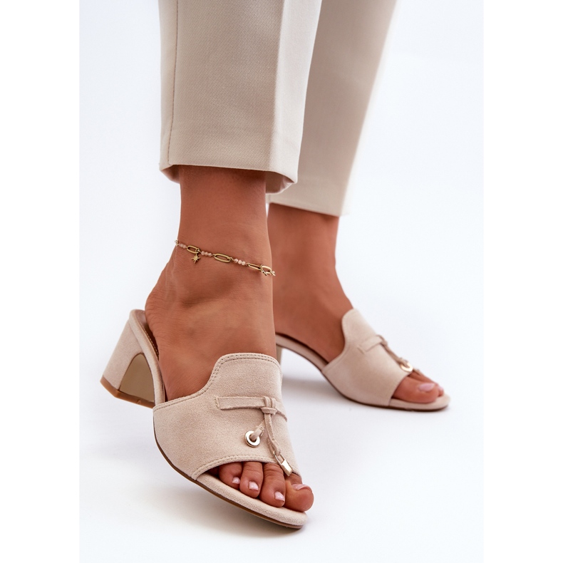 Tongs Jemenna beiges pour femmes avec talons hauts en suède écologique 2