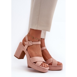 Sandales pour femmes en suède écologique sur talon et plateforme, rose Sakane 1