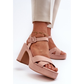 Sandales pour femmes en suède écologique sur talon et plateforme, rose Sakane 2