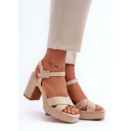 Sandales pour femmes en suède écologique sur talon haut et plateforme, beige clair Sakane 1