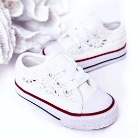 Baskets pour enfants avec dentelle, blanc blanche 1