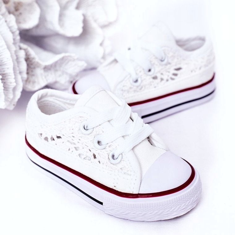 Baskets pour enfants avec dentelle, blanc 1