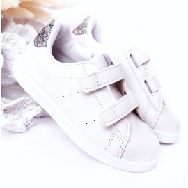 Baskets Velcro enfant, blanches et argentées 4