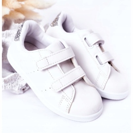 Baskets Velcro enfant, blanches et argentées 3