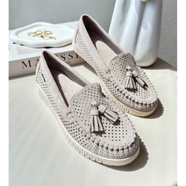Mocassins ajourés pour femmes en suède écologique, Tinami beige 1 Mocassins ajourés pour femmes en suède écologique, Tinami beige 1