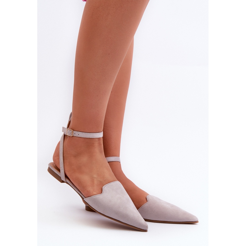 Ballerines à lacets en daim écologique avec bouts pointus, gris Ellesara 1