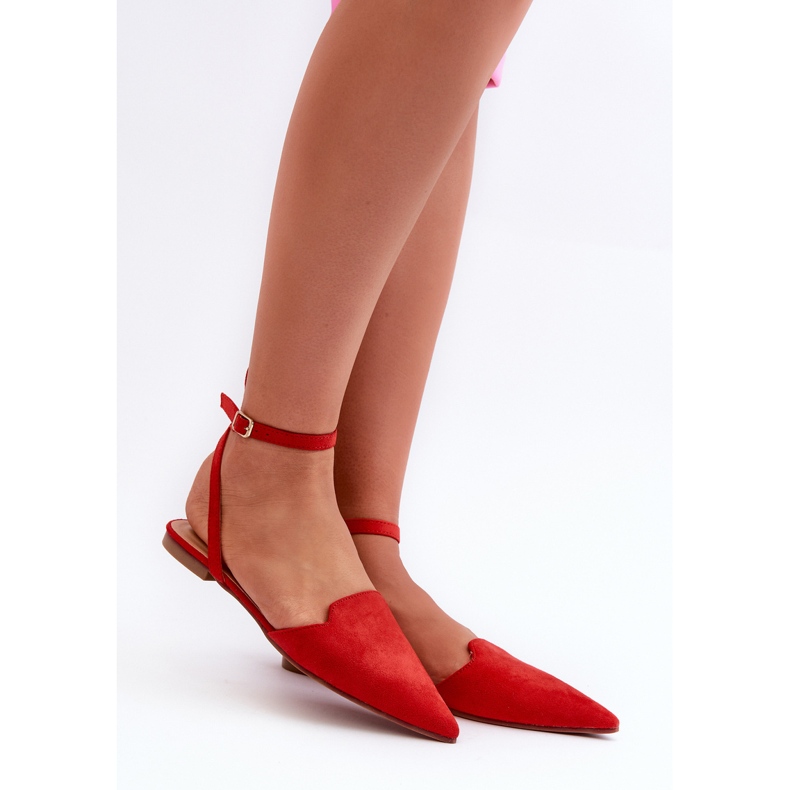 Ballerines à lacets en daim écologique avec bouts pointus, rouge Ellesara 1