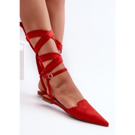 Ballerines à lacets en daim écologique avec bouts pointus, rouge Ellesara 3