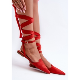 Ballerines à lacets en daim écologique avec bouts pointus, rouge Ellesara 4