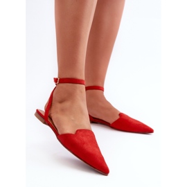 Ballerines à lacets en daim écologique avec bouts pointus, rouge Ellesara 5