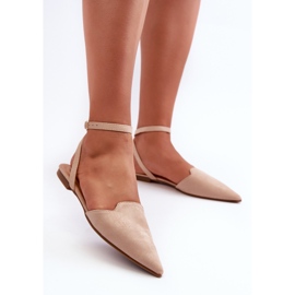 Ballerines beiges à lacets en daim écologique à bouts pointus Ellesara 5