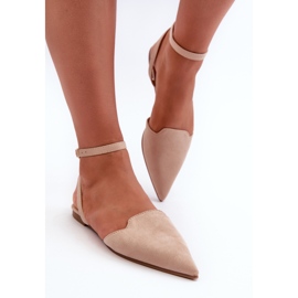 Ballerines beiges à lacets en daim écologique à bouts pointus Ellesara 6