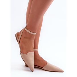 Ballerines beiges à lacets en daim écologique à bouts pointus Ellesara 8