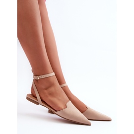 Ballerines beiges à lacets en daim écologique à bouts pointus Ellesara 10