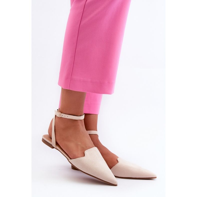 Ballerines à Lacets En Daim Eco à Bouts Pointus Beige Clair Ellesara 2