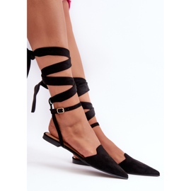 Ballerines à lacets en daim écologique avec bouts pointus, noir Ellesara le noir 3