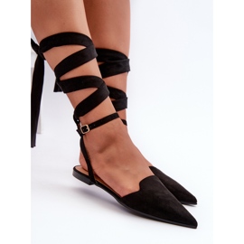 Ballerines à lacets en daim écologique avec bouts pointus, noir Ellesara le noir 2