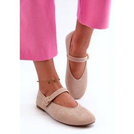 Ballerines Anlofi beiges en suède écologique fermées par une boucle 4