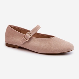 Ballerines Anlofi beiges en suède écologique fermées par une boucle 3