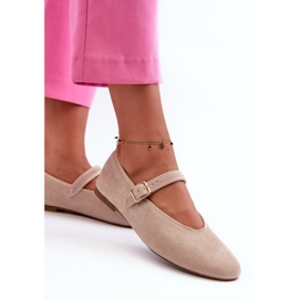 Ballerines Anlofi beiges en suède écologique fermées par une boucle 5