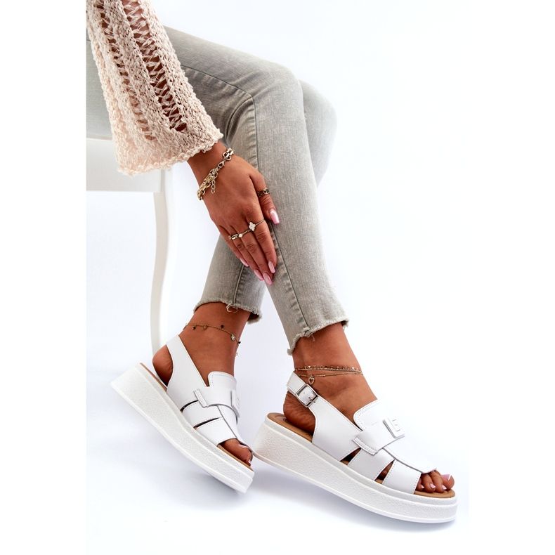 Evento Sandales en cuir blanches Vivitellia pour femmes sur une plateforme et un coin compensé 3