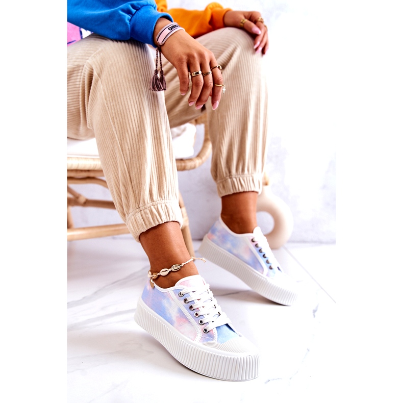 Baskets féminines basses sur la plate-forme rose bleu multicolore 4
