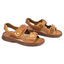 ŁUKPOL Sandales en cuir pour hommes avec velcro 812 marron brun 2
