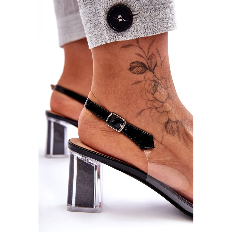 Sandales à talons transparentes avec décorations S.Barski MR1037-43 le noir 3 Sandales à talons transparentes avec décorations S.Barski MR1037-43 le noir 3