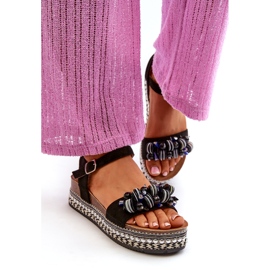 S.Barski Sandales féminines en coin et plate-forme avec décorations S. Barski Hy056 Black noir 1