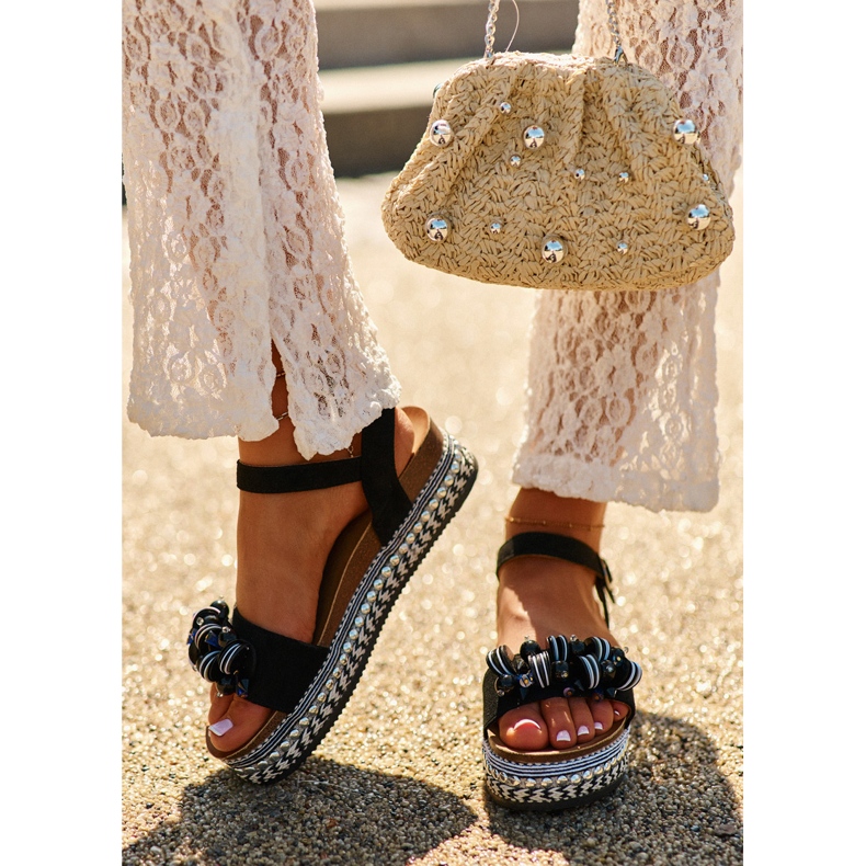 S.Barski Sandales féminines en coin et plate-forme avec décorations S. Barski Hy056 Black noir 2