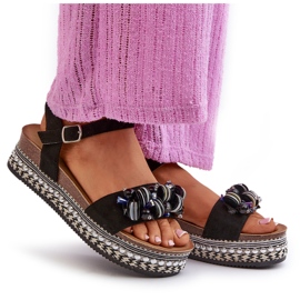 S.Barski Sandales féminines en coin et plate-forme avec décorations S. Barski Hy056 Black le noir 4